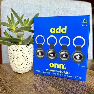 onn. Protective Holder Carabiner-Style Ring for Apple AirTag, Silicone, Black